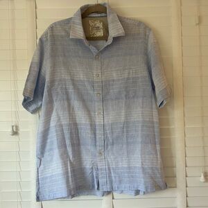 Tasso Elba Island Shirt Short Sleeve Button Down Linen Cotton Blue White Large